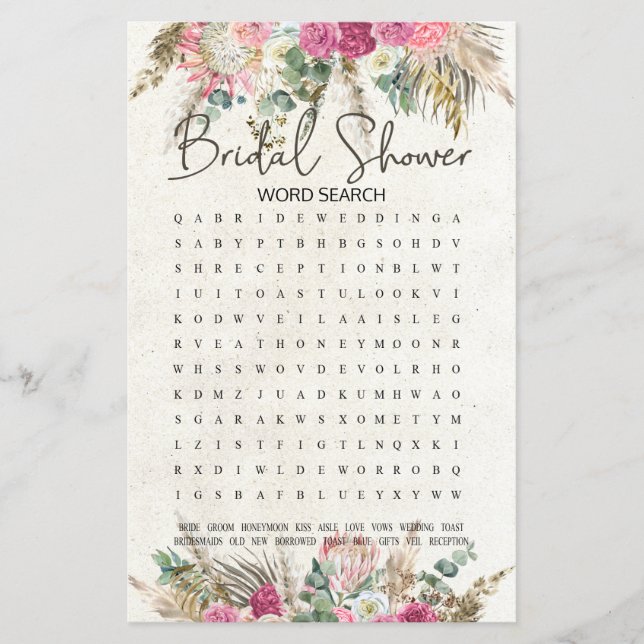 Vrijgezellenfeest game Word Search Pastel Boho Neu (Voorkant)