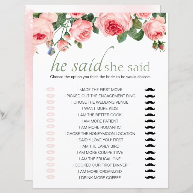 Vrijgezellenfeest Game zei dat ze blushing Roze ze (Voorkant / Achterkant)