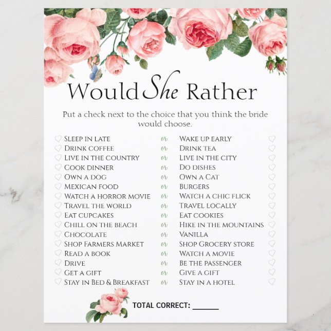 Vrijgezellenfeest Game zou ze liever het Roos van  (Voorkant)