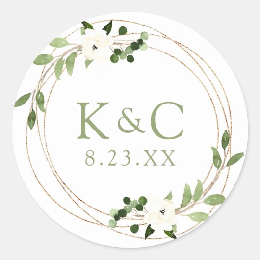 Vrijgezellenfeest Geometric Greenery Wreath Ronde Sticker (Voorkant)