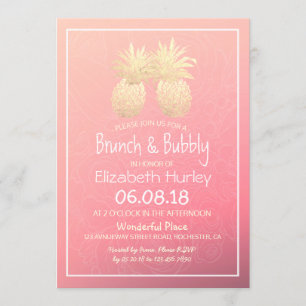 Vrijgezellenfeest Gold Foil Pineappel Pink Couple  Kaart