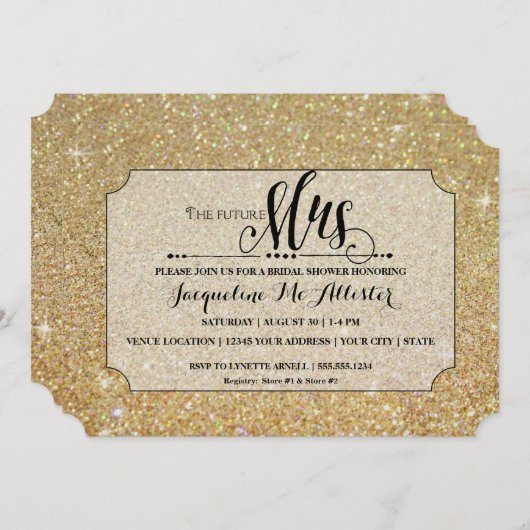 Vrijgezellenfeest Gold Glitter Future Mrs Ticket Kaart (Voorkant / Achterkant)