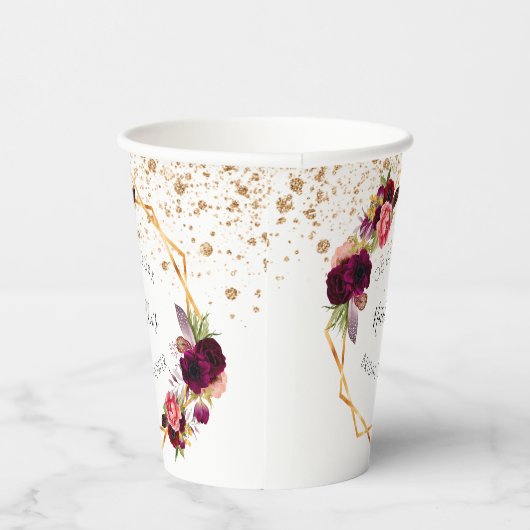 Vrijgezellenfeest goudbruine bruinbloemigen glitte papieren bekers (Rechts)