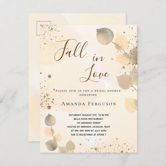 Vrijgezellenfeest gouden eucalyptus glitter herfst uitnodiging briefkaart (Voorkant / Achterkant)