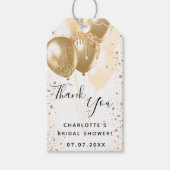 Vrijgezellenfeest gouden witte glitter ballon beda cadeaulabel (Voorkant)