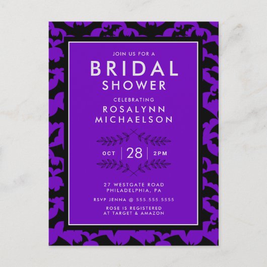 VRIJGEZELLENFEEST | Halloween Paars Bat Pattern Briefkaart (Voorkant)