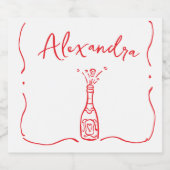 Vrijgezellenfeest Hand getekend rood wit grillig Sparkling Wijnetiket (Enkel label)