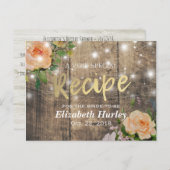 Vrijgezellenfeest Hout Floral String Lights Recipe Uitnodiging Briefkaart (Voorkant / Achterkant)