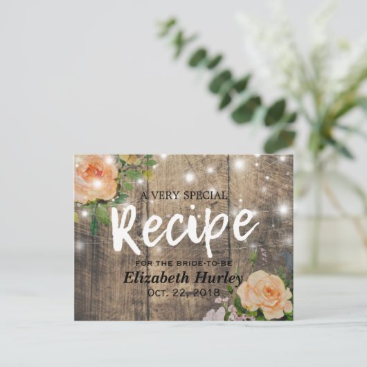 Vrijgezellenfeest Hout Floral String Lights Recipe Uitnodiging Briefkaart (Staand voorkant)