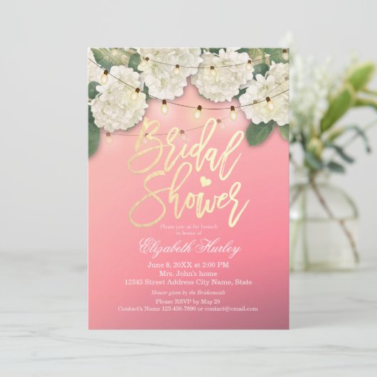 Vrijgezellenfeest Hydrangea Flowers String Lights Kaart (Staand voorkant)