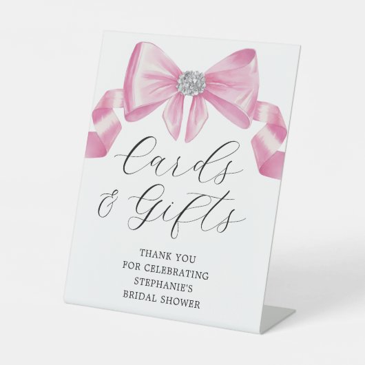 Vrijgezellenfeest Kaarten Geschenken Roze Bow Glam Reclamebord Met Voetstuk (Voorkant)