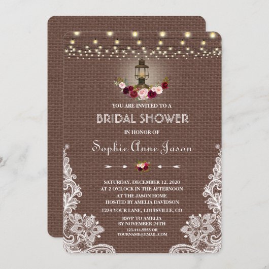 Vrijgezellenfeest  Lace Burlap String Lights Kaart (Voorkant / Achterkant)