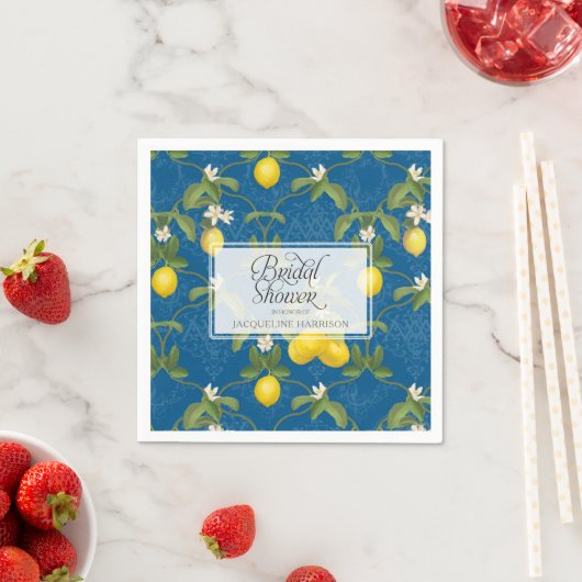 Vrijgezellenfeest Lemon Royal Blauw Wit Citrus Blo Servet (Insitu)