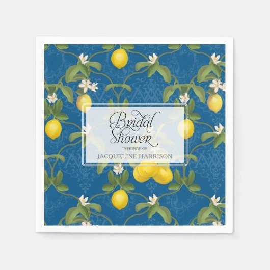 Vrijgezellenfeest Lemon Royal Blauw Wit Citrus Blo Servet (Voorkant)