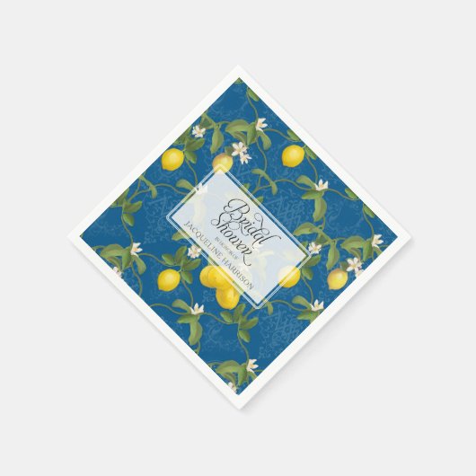 Vrijgezellenfeest Lemon Royal Blauw Wit Citrus Blo Servet (Hoek)