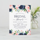 Vrijgezellenfeest marineblauw blush roze bloemig kaart (Staand voorkant)