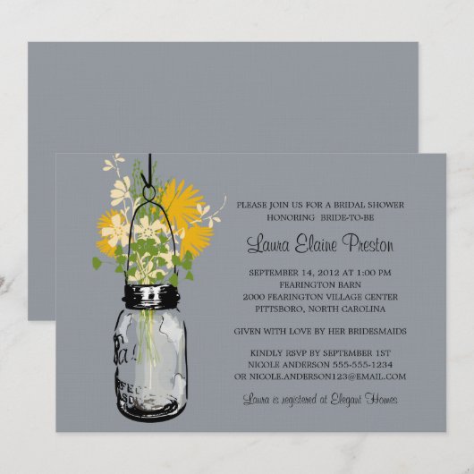 Vrijgezellenfeest Mason Jar en wilde bloemen Kaart (Voorkant / Achterkant)