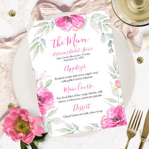Vrijgezellenfeest Menu Hot Pink Floral Waterverf Kaart