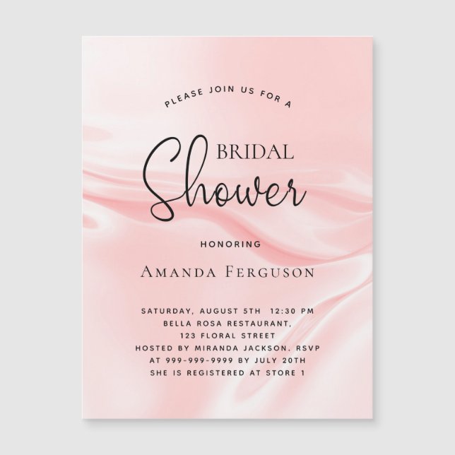 Vrijgezellenfeest met roze satin magnet uitnodigin (Voorkant)