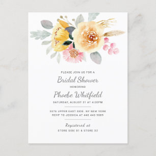 Vrijgezellenfeest Modern Floral Rustiek Roze Geel Uitnodiging Briefkaart