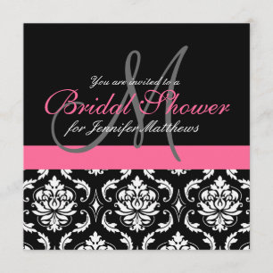 vrijgezellenfeest Monogram Damask Invitaties Roze Kaart