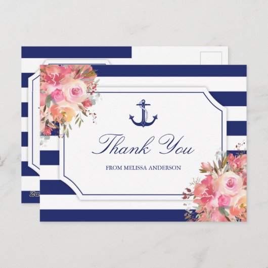 Vrijgezellenfeest Nautisch Anker Floral Dank u Briefkaart (Voorkant / Achterkant)