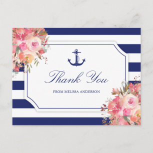 Vrijgezellenfeest Nautisch Anker Floral Dank u Briefkaart