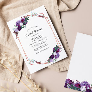 Vrijgezellenfeest Paars Floral Roos Gold Geometric Kaart