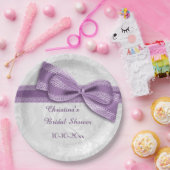 vrijgezellenfeest Paarse Damask en Faux Bow Papieren Bordje (Feest)