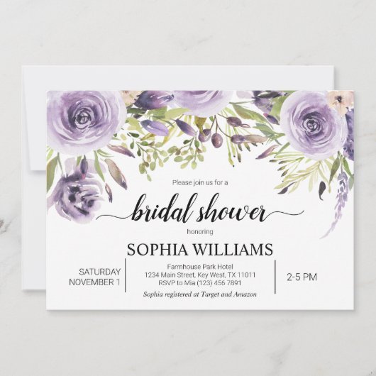 Vrijgezellenfeest Paarse en groene bloemen Kaart (Voorkant)