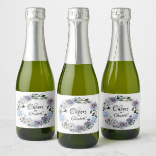 Vrijgezellenfeest Paarse Floral Waterverf Mini Sparkling Wijnetiket