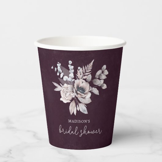 Vrijgezellenfeest Paarse Waterverf Flowers Papieren Bekers (Voorkant)