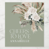 Vrijgezellenfeest pampas boho sage groen modern ch wijn etiket (Enkel label)