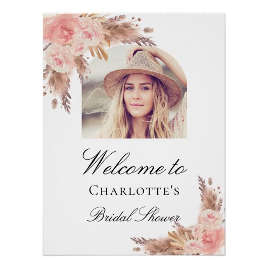 Vrijgezellenfeest pampas gras blush roze boogfoto perfect poster (Voorkant)