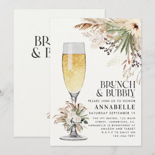 Vrijgezellenfeest pampas gras brunch en bubbly kaart