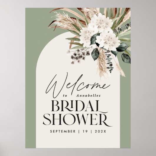 Vrijgezellenfeest pampas gras modern sage groen sc poster (Voorkant)