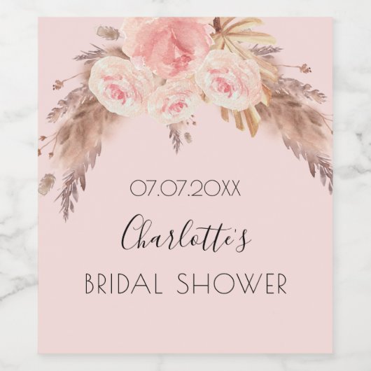 Vrijgezellenfeest pampas graszode blush roos flora wijn etiket (Enkel label)