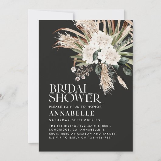 Vrijgezellenfeest pampas moderne zwarte rustige in kaart (Voorkant)