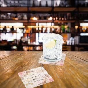 Vrijgezellenfeest pampas roos gouden bubbels vierkante kartonnen onderzetter