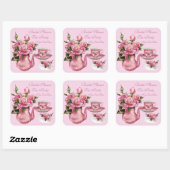 Vrijgezellenfeest Party Roze Rose Bloemen Theepot  Vierkante Sticker (Vel)