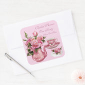 Vrijgezellenfeest Party Roze Rose Bloemen Theepot  Vierkante Sticker (Envelop)