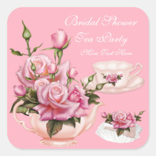 Vrijgezellenfeest Party Roze Rose Bloemen Theepot Vierkante Sticker