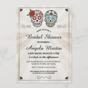 vrijgezellenfeest Party Sugar Skull Cream Invite Kaart