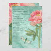 Vrijgezellenfeest Peony Flowers in Dragonfly Kaart (Voorkant / Achterkant)