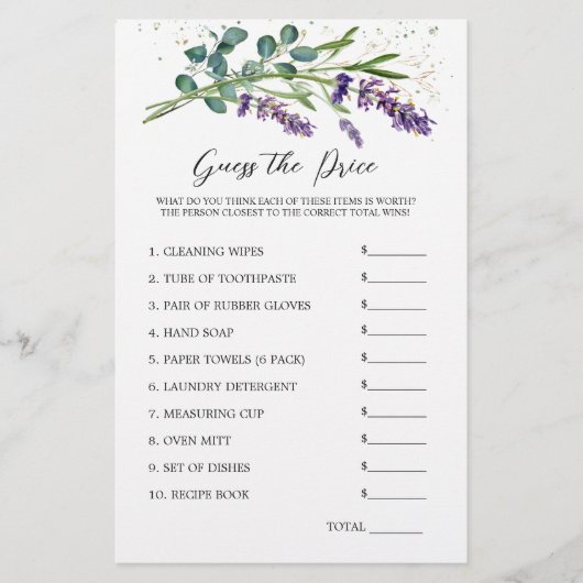 Vrijgezellenfeest Raad Prijs Spel Lavendel Eucalyp Briefpapier (Voorkant)