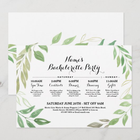 vrijgezellenfeest Ritinerary Wedding Foliage Leave Kaart (Voorkant / Achterkant)