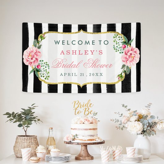Vrijgezellenfeest Romantic Floral Stripes Spandoek