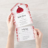 Vrijgezellenfeest rood jurkje wit RSVP All In One Uitnodiging (Afscheurbaar)