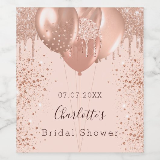 Vrijgezellenfeest roos Gold Blush Pink Balloons Fu Wijn Etiket (Enkel label)