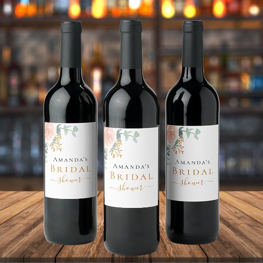 Vrijgezellenfeest roos goud florale eucalyptusgroe wijn etiket